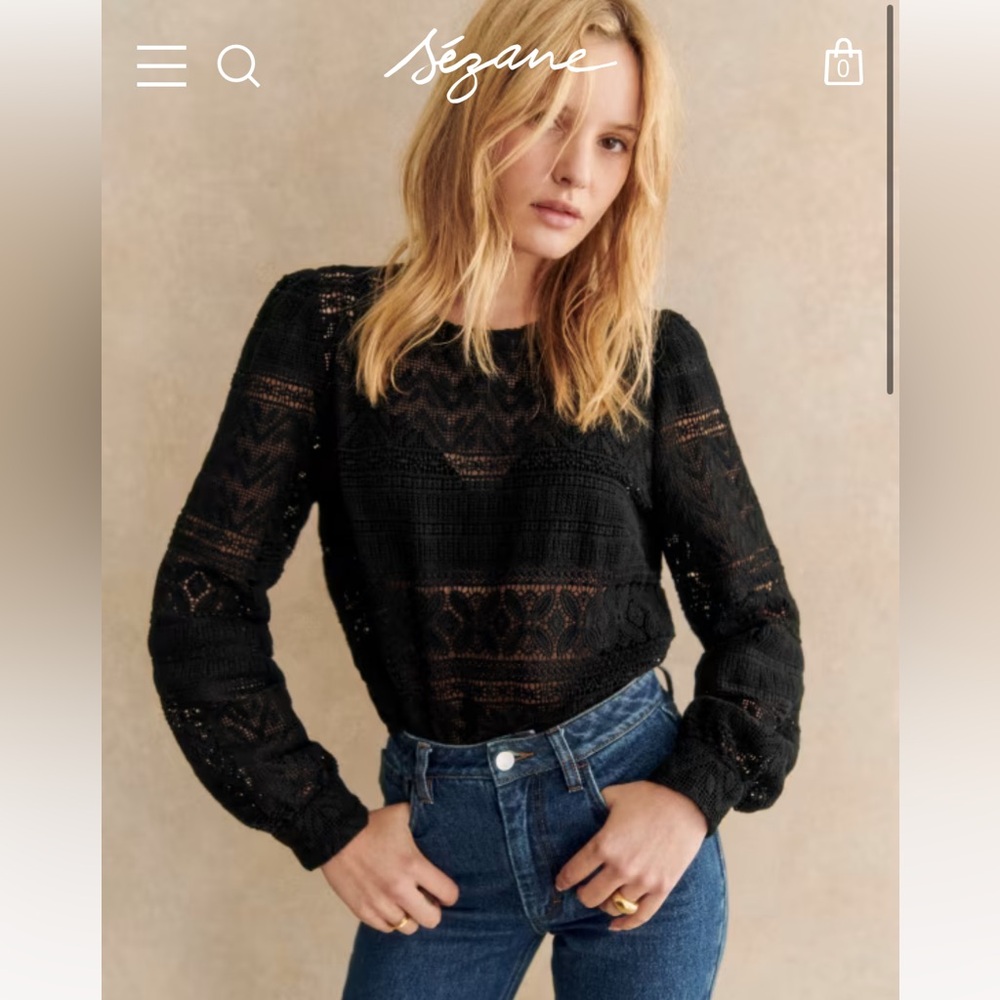 Sezane Philoe Blouse, Black, size 6/38, NWT